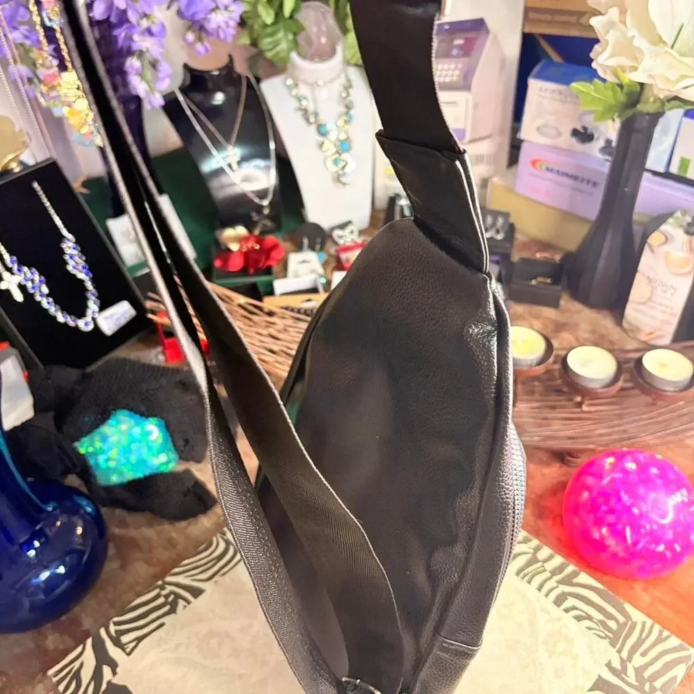 Black faux leather crossbody bag